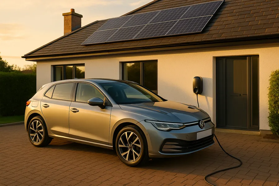 Electric vehicle charging point installed at a property with solar panels