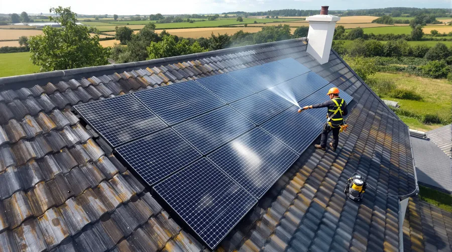 Rooftop solar array under inspection with monitoring equipment